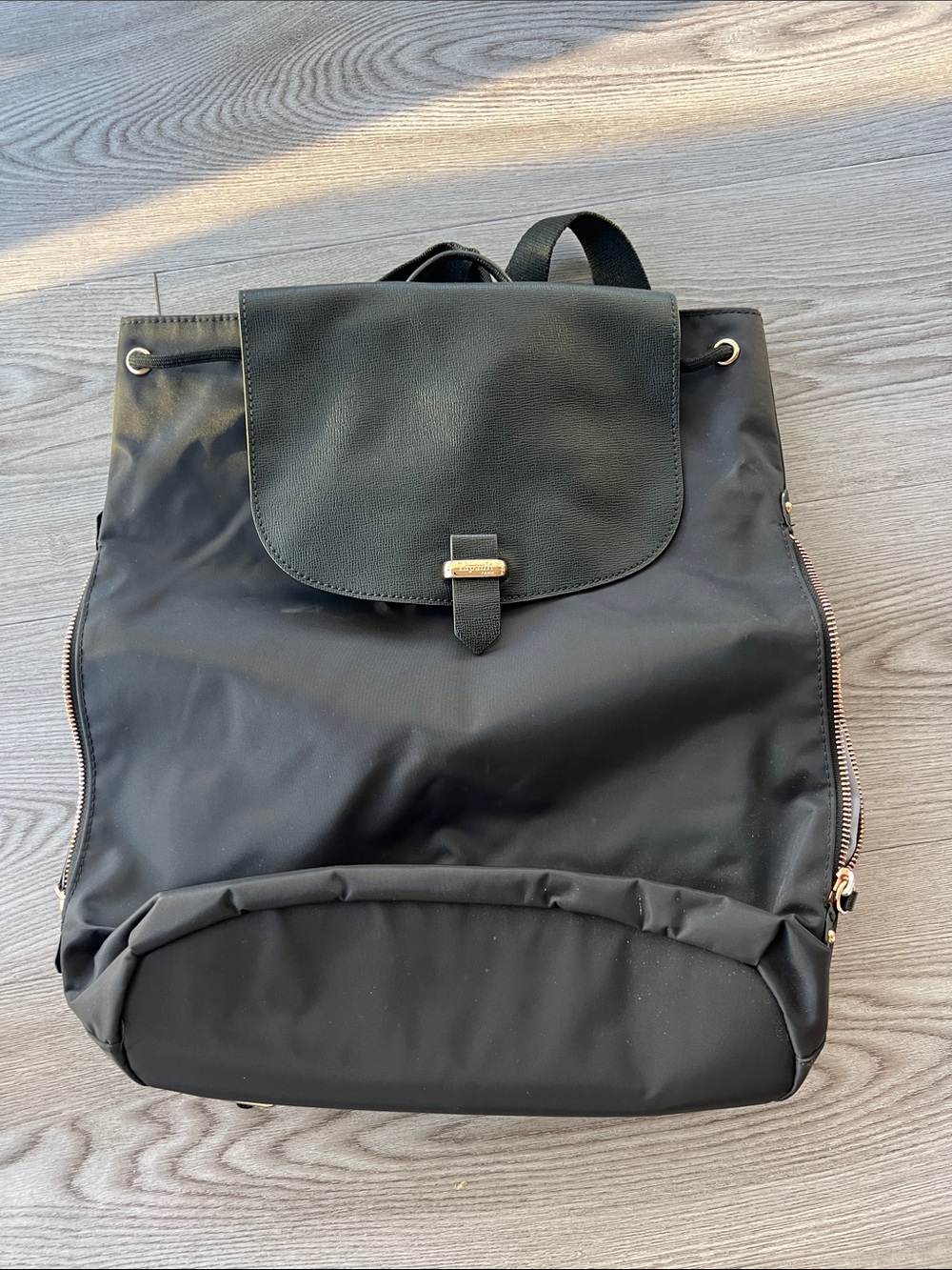 Lipault Black Nylon Backpack with Flap